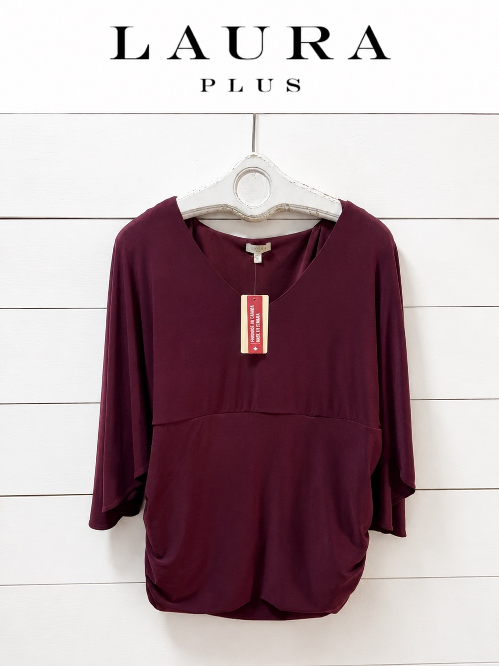 LAURA Burgundy Draped Blouse Top Size 3X NWT